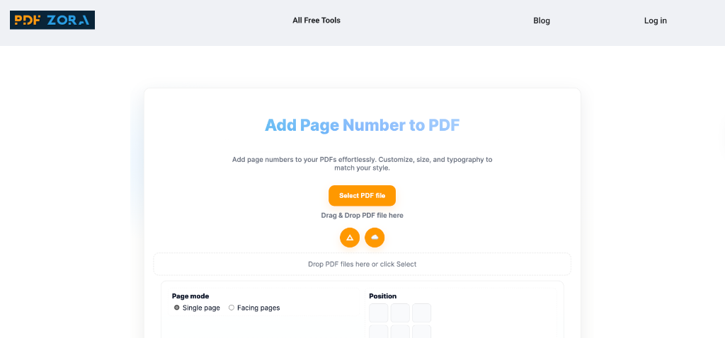 Upload Interface for Add Page Numbers to PDF