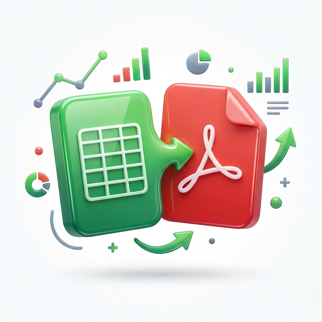 Excel to PDF 3D Illustration