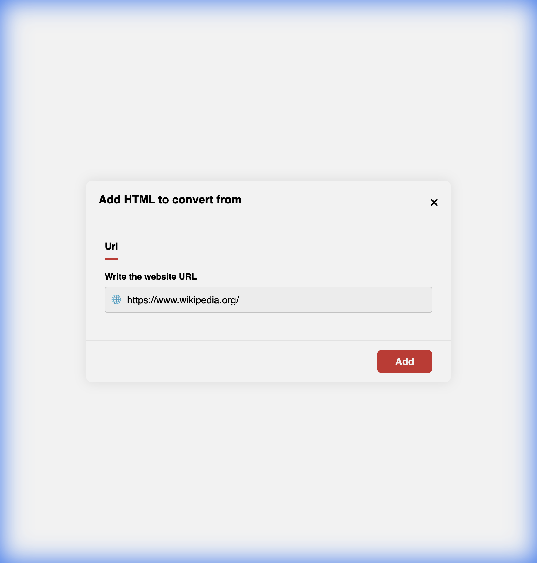 Upload Interface for HTML to PDF