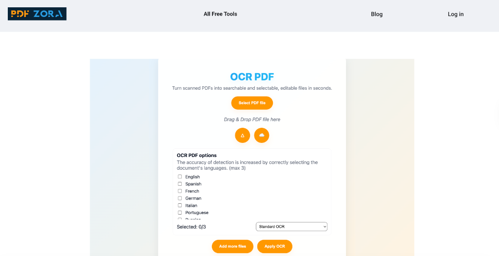 Upload Interface for OCR to PDF