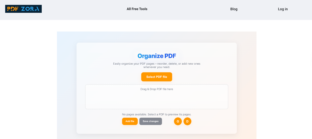 Upload Interface for Organize PDF