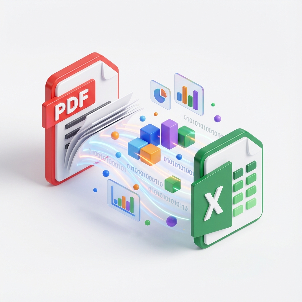 PDF to Excel 3D Illustration