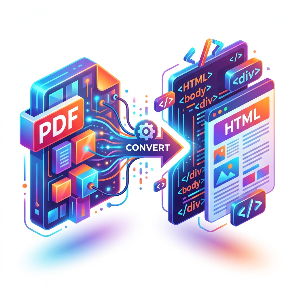 PDF to HTML 3D Illustration