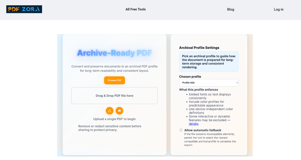 Upload Interface for PDF to PDF/A