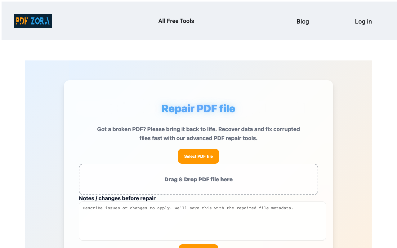 Upload Interface for Repair PDF