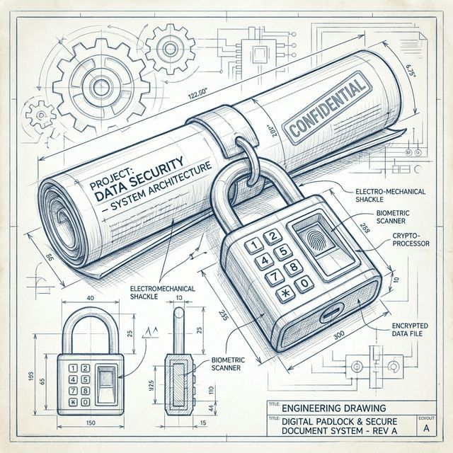 Sketch illustration of encryption lock