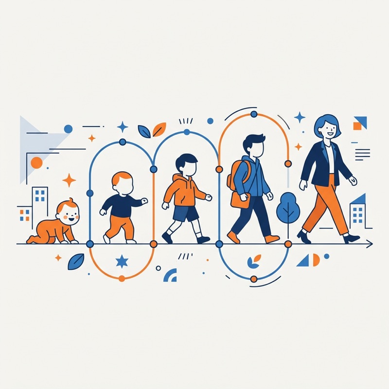 Illustration showing the timeline of life to calculate your exact age in days, months, and years