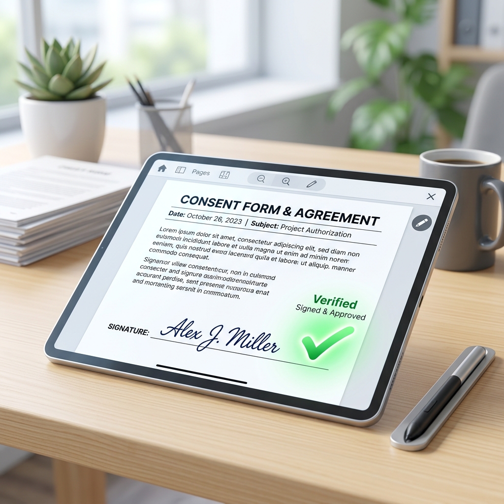 Clean digital signature on tablet