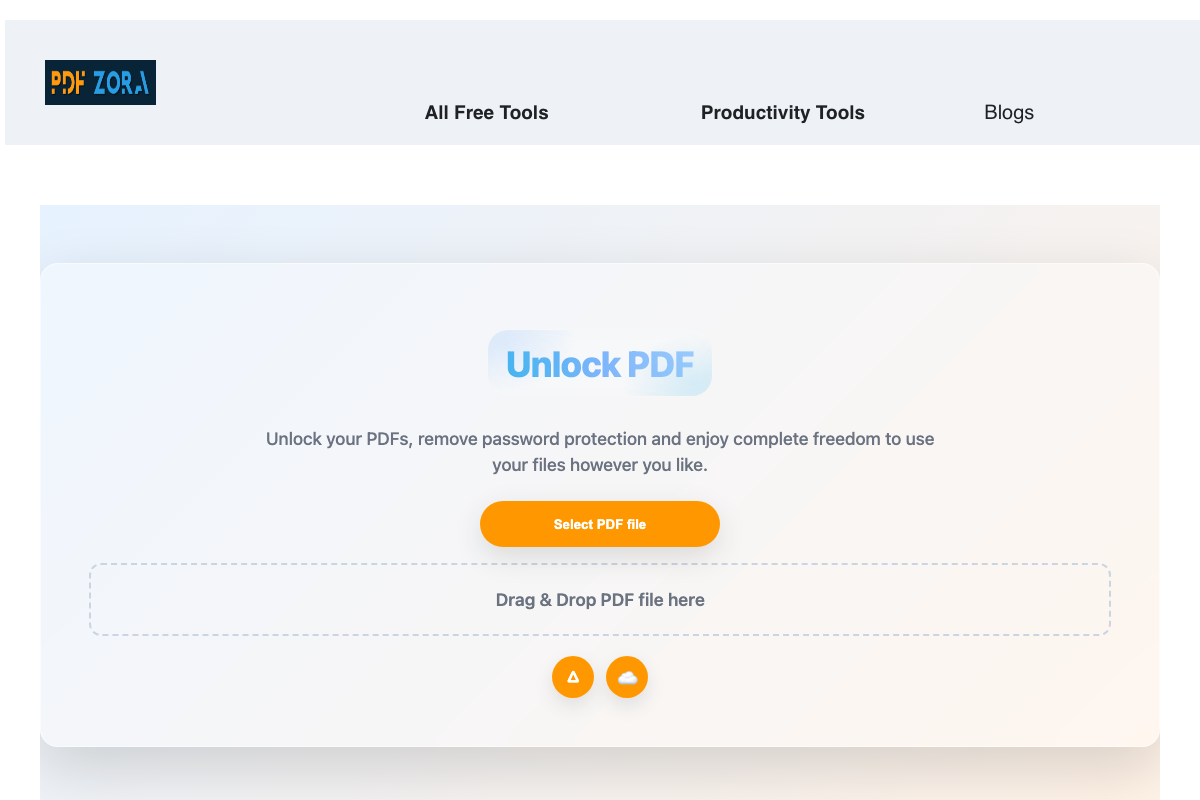 Screenshot of the PDFZora Unlock PDF password prompt interface