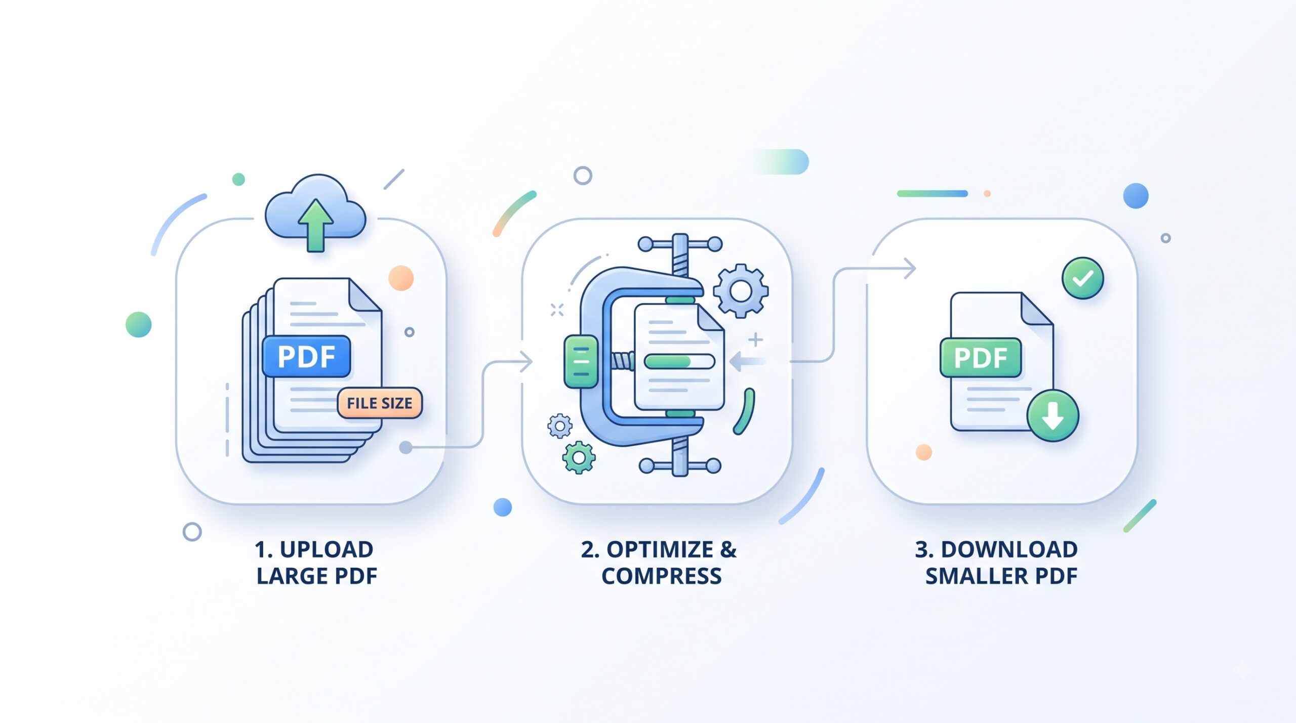 Illustration of a large PDF document being compressed into a smaller PDF file with PDFZora