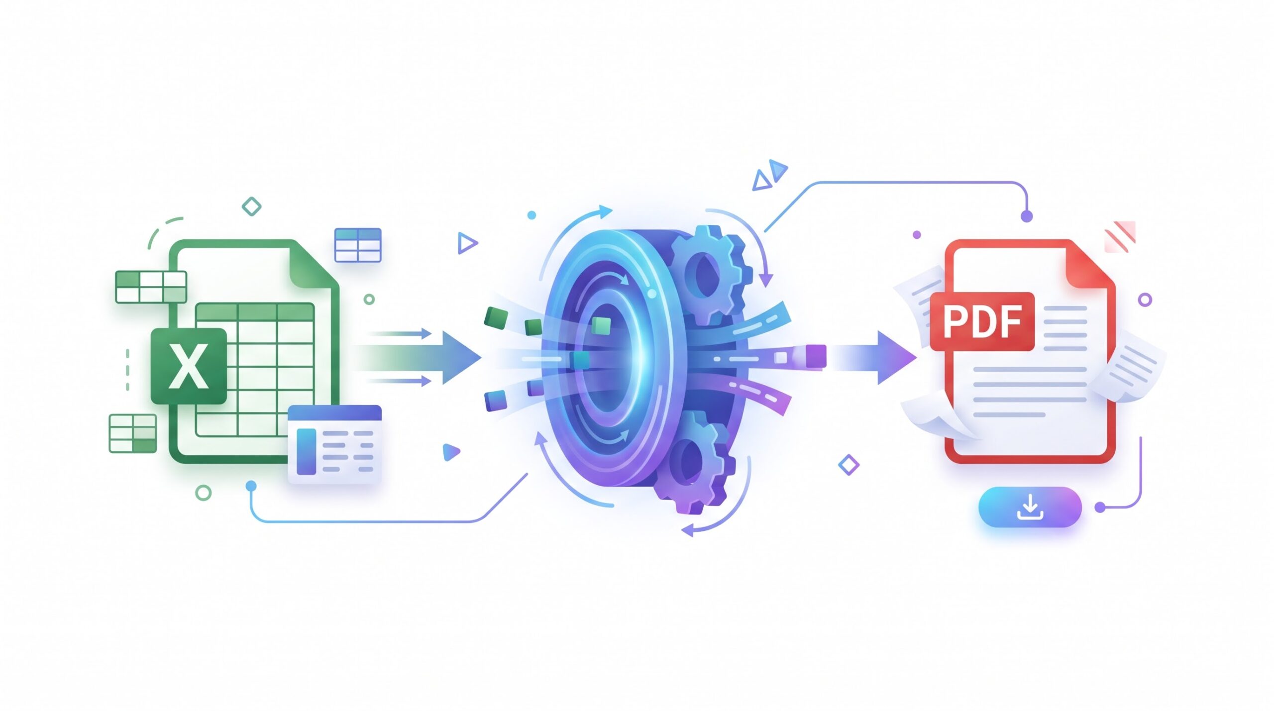 Illustration of an Excel spreadsheet being converted into a PDF document